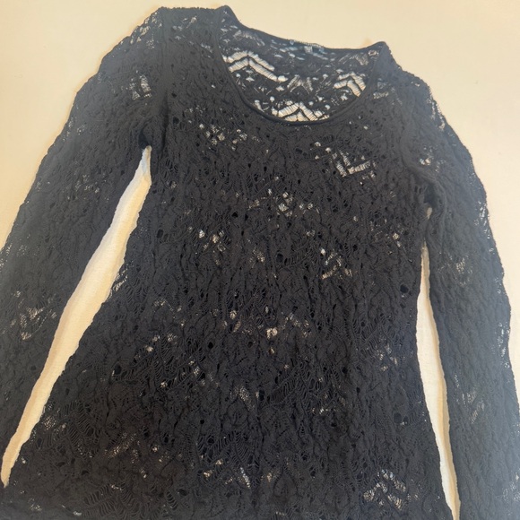Eileen Fisher Elegant Black Open Knit Lace Women's Top, Fairy Grunge Goth, Wool - Picture 3 of 9